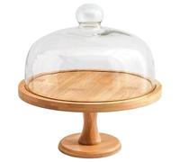 Support à gâteau en Bois de 12 Pouces avec Couvercle en Forme de dôme en Verre, Conception Robuste à Pieds Hauts, Support gâteau Plusieurs Niveaux pour présentation Mariage et fête