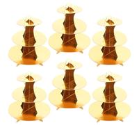 Support à gâteaux, 6 pièces - Présentoir à cupcakes en carton doré - 3 niveaux - Idéal pour les fêtes d'anniversaire/mariages - Robuste/Durable - 30/23/16 cm
