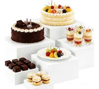 Support à gâteaux en acrylique, lot de 6, blanc, creux, pour cupcakes et desserts