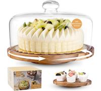 Support à gâteaux en verre avec couvercle en dôme et base en bois d'acacia