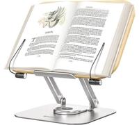 Support à livres réglable avec socle pivotant à 360° et pinces latérales pour livres de cuisine