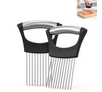 Support à Oignons pour Trancher 2 Pièces, Guide de Découpe Universel en Acier Inoxydable pour Légumes et Fruits, Coupe-Oignon Manuel avec 10 Broches et Poignée Ergonomique