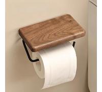 Support à papier toilette en bois de noyer avec plateau, support à papier toilette sans trou, décoration de salle de bain, peut être adhésif ou monté au mur avec des vis, rangement mural pour rouleau