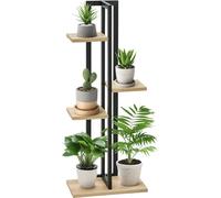 Support à plantes à 4 étages, support à fleurs réglable de 110 cm de haut pour l'intérieur et l'extérieur, en bois noir et bois naturel