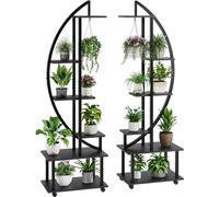 Support à plantes d'intérieur - en demi-lune à 6 niveaux - en bois - style moderne - sur pied - étagère à fleurs/présentoir pour la maison - noir