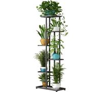 Support à plantes en métal, 6 niveaux, 7 pots de fleurs, plusieurs supports pour pots, étagère d'intérieur et d'extérieur, jardinière, présentoir pour terrasse et jardin, 7 plantes en pot, gris foncé