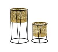 Mauro Ferretti – Cache-pot métal Leavy – Doré et noir – Lot de 2 – 21x40/19x22 cm