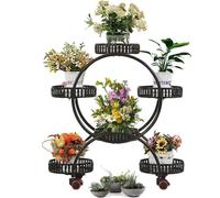 Support à plantes métallique avec parois, 4 étages, 6 étages, support à plantes pour l'intérieur et l'extérieur, pour la salle de bains, le salon, le bureau, le balcon, avec 6 bacs de récupération d'e