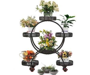 Support à plantes métallique avec parois, 4 étages, 6 étages, support à plantes pour l'intérieur et l'extérieur, pour la salle de bains, le salon, le bureau, le balcon, avec 6 bacs de récupération d'e