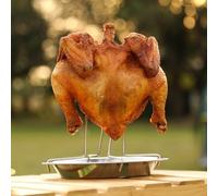 Support à rôtir pour poulet en acier inoxydable conçu pour les barbecues à charbon de bois d'extérieur avec structure pliable et capacité de rôtissage uniforme (Big Spender)