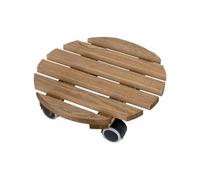 Support à roulettes en bois pour plantes d'intérieur Rond - Teinté marron