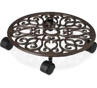 Support à roulettes rond pour plantes en fonte HxØ : 7,5 x 33,5 cm Pots de fleurs d'intérieur et d'extérieur marron de Relaxdays