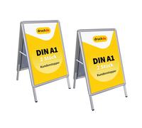 Support A1 - 2 pièces - Panneau de trottoir - Panneau publicitaire double face - pliable et stable pour affiches - Panneau de trottoir en aluminium - Film de protection en PVC