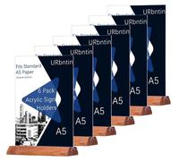 Support acrylique en forme de T pour prospectus, lot de 6, avec base en bois