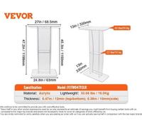 Support acrylique pour podium, design ergonomique, construction acrylique claire, blanc