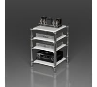 Support AV multimédia 1,2,3,4 niveaux, étagère audio-vidéo, meuble rangement multimédia, tour audio pieds amortisseurs salon, studio d'enregistrement, salle de cinéma(White,23.2*23.2*31.5in)