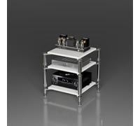 Support AV multimédia 1,2,3,4 niveaux, étagère audio-vidéo, meuble rangement multimédia, tour audio pieds amortisseurs salon, studio d'enregistrement, salle de cinéma(White,23.2*23.2*24in)
