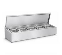 Support bac gastro GN - 5 bacs GN 1/6 - Couvercle inclus - Inox AISI 201 0,7 mm - 825×235×225 mm