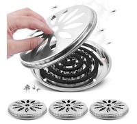 Support Bobine Anti Moustique Supports en Spirale de Moustiques en Acier Inoxydable 4Pcs Récipient en Spirale de Moustiques Exterieur Porte-Encens en Métal Classique pour Maison Camping Voyage