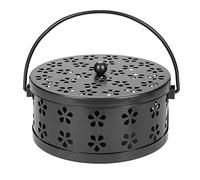 Support Bobine de Moustique Classique Porte-encens Fumée Portable Encensoir Refoulement en Métal Brûleur d'encens Charbon Poêle avec Poignée Couvercle Conteneur de Boîte Mosquito Sécurité Anti-brûlure
