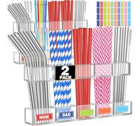 Support d'armoire en paille, distributeur de pailles en acrylique adhésif transparent | Récipient d'organisation de comptoir peu encombrant pour cuillère, tige à mélanger, baguettes, café, bar