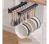 Support de balai extractible avec crochets réglables - Rail extensible en aluminium, charge robuste de 30 kg pour serpillères, brosses, outils, organiseur d'armoire peu encombrant pour cuisine, garage