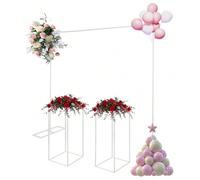 Support de ballon blanc/or avec 2 * brins de fleurs 27*27*80cm/10.63*10.63*31.5in, support de mariage en métal, support de toile de fond de mariage Principales fonctionnalitésEnsemble complet : le for