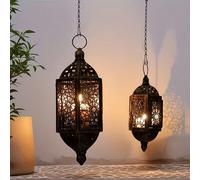 Support de bougie suspendu en fer, lanterne décorative marocaine suspendue, support de bougie pour les fêtes, lumière d'ambiance pour le Ramadan, cadeau de festival avec chaîne, sans bougie incluse ch