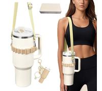 Support de bouteille d'eau à sangle réglable en silicone de qualité alimentaire compatible avec Stanley Owala Hydroflask Yeti Plus pour les mains - Transport en promenade, camping, salle de sport