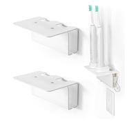 Support de Brosse à Dents Électrique Mural Auto-Adhésif Blanc | avec Gestion de Câble, pour Dentifrice, Nettoyant Visage, Chargeur, 2 Trous, Universel, étagère de Rangement Auto-adhésive
