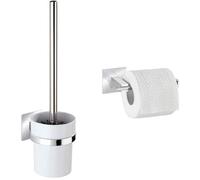 Support de brosse de toilettes, 9,5 x 35,5 x 12 cm, chromé, porte-brosse de toilettes sans couvercle, 16,5 x 6,5 x 7 cm, chromé