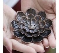 Support de brûleur à encens, brûleur à encens en fleur de lotus, support à spirale bouddhiste pour bâtons d'encens, brûleur à encens en métal creux en cuivre/or, brûleur à encens en art de fer zen, di
