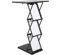 Support de bureau pliable, présentoir pour prospectus, format A4, noir, design perforé. Comptoir pliable mobile en métal avec des compartiments de rangement pour catalogues, flyers et brochures