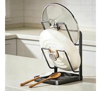Support de couvercle de casserole à 1/2 niveau en acier au carbone pour couvercle de casserole pendant la cuisson et repose-cuillère, organiseur multifonctionnel pour plan de travail de cuisine avec