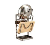 Support de couvercle de casserole - Présentoir vertical en acier inoxydable, organisateur de spatule, structure de support de poêle, plateau d'égouttement amovible, système de rangement de comptoir |