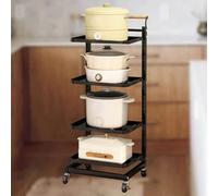 Support de cuisine pour micro-ondes et couvercle de récipient alimentaire avec 5 planches et 2 paniers, étagères blanches pour le rangement des ustensiles, décoration noire et blanche