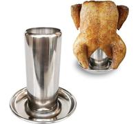 Support de cuisson en acier inoxydable pour grillades, fumage et rôtissage de poulet, avec plateau de récupération ; support à poulet avec bac pour une peau croustillante et une viande moelleuse et ju