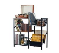 Support de disques vinyle à 3 niveaux, grand plateau tournant noir pouvant contenir jusqu'à 150 albums, armoire stéréo de rangement et étagère de table pour chambre