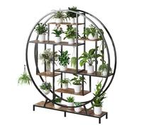 Support de fleurs avec lumière de croissance, rond，7 niveaux Escaliers de fleurs160cm de haut Support de plantes en métal Étagère à fleurs pour balcon intérieur，Noir