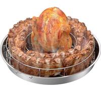 Support de grill multifonctionnel en acier inoxydable Ibbenzoa® pour poulet et côtes levées – 2 en 1, avec un cercle pour côtes de 38 cm et un bac en aluminium de 43 cm, compatible avec différents typ