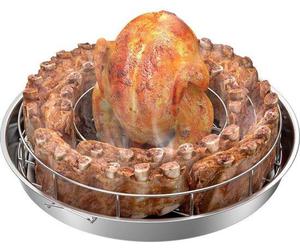 Support de grill multifonctionnel en acier inoxydable Ibbenzoa® pour poulet et côtes levées – 2 en 1, avec un cercle pour côtes de 38 cm et un bac en aluminium de 43 cm, compatible avec différents typ