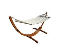 Support de hamac bois Mélèze - Arc - L.3,21 x l.1,23 m + toile de hamac coton couleur lin & bois d'écartement - max. 150 kg