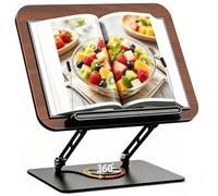 Support de livre réglable - Support de livre en bois - Base rotative à 360° - Structure en aluminium - Support stable pour les livres de cuisine - Résistant aux rayures et à l'humidité - Règle-livre