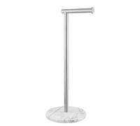 Support de Papier Toilette avec Base lestée en marbre Naturel, Porte-Rouleau de Papier Toilette autoportant avec réserve, Support de Papier Toilette sur Pied avec Rangement (Nickel brossé, avec