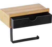 Support de papier toilette Bamsa avec étagère pratique en bambou de qualité supérieure, tiroir pour lingettes humides, support pour montage mural, matériel de fixation inclus, 18,5 x 14 x 10,5 cm, nat