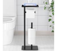 Support de papier toilette sur pied avec compartiment supérieur, noir, rangement de 4 rouleaux