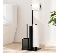 Support de papier toilette vertical avec brosse WC et étagère en verre - Brosse WC en acier inoxydable Noir