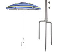 Support de parasol avec brin de gazon Support de parasol amovible pour la pêche Jardin Plage Argent Matériau amélioré Taille du produit Plage d'utilisation