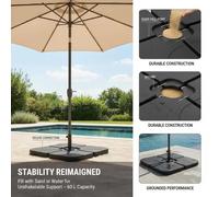 Support de parasol mobile - Base remplissable avec 60 litres d'eau ou de sable - Ensemble de 4 pieds stables - Pour parasols de jardin jusqu'à 3 mètres - Noir