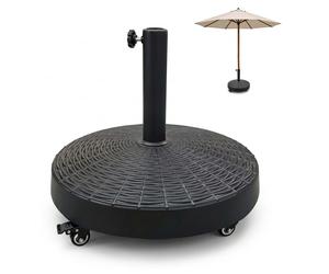 Support de parasol Relaxdays, poids de 23 kg, pour parasols avec des tubes de 38 à 48 mm, équipé de roulettes avec frein, socle de parasol en polyrésine, de couleur noire